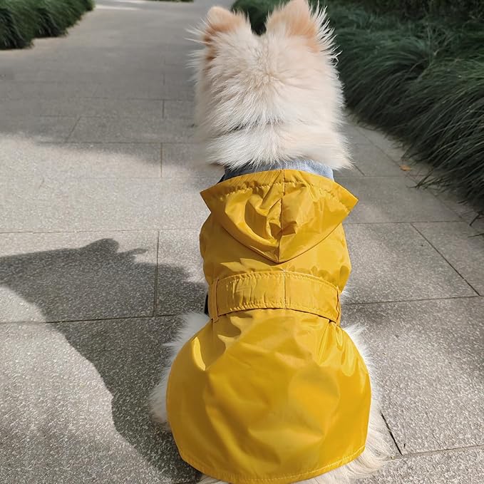 Dog Raincoat Dog Rain Jacket Poncho Waterproof Snowproof Pet Rain Suit Double-Layered Warm Lining Hooded Leash Hole Adjustable Puppy Small Medium Dogs,Yellow,XL,Back Length 13-15.5 inches