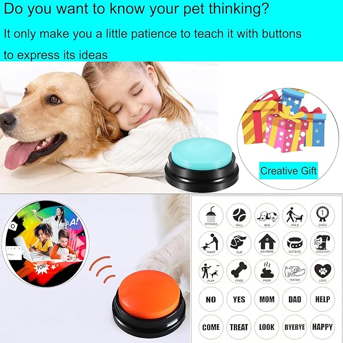 Voice Recording Button, Pet Communication Training Buzzer, 30 Second Record & Playback, Office Home Gift (2 Pack)