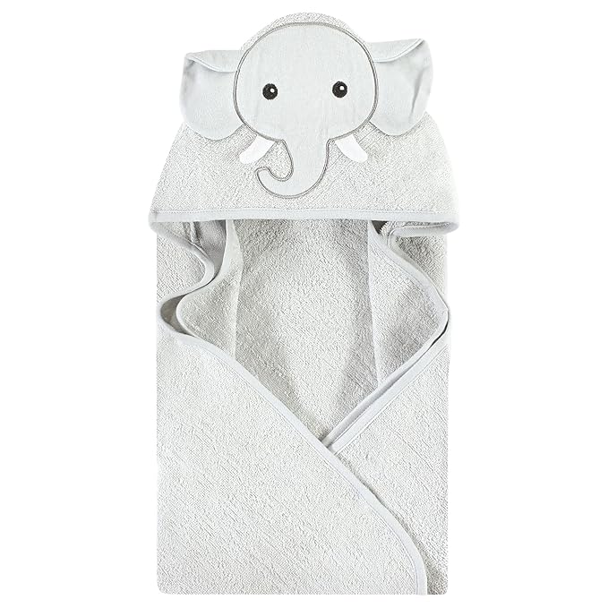Hudson Baby Unisex Baby Cotton Animal Face Hooded Towel, Gray Elephant, One Size