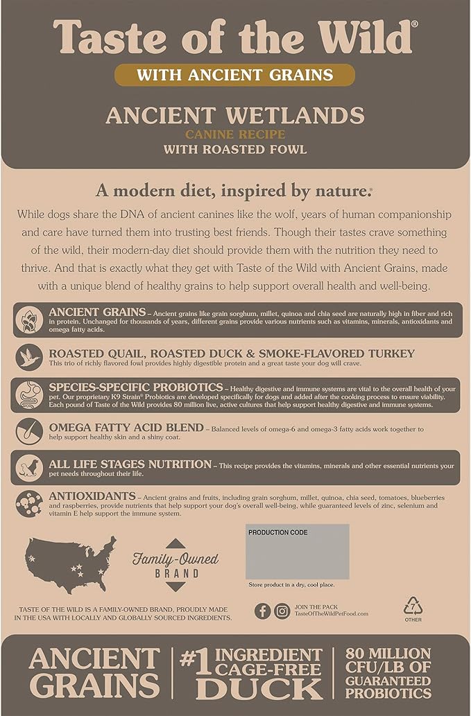 Taste of The Wild Ancient Wetlands Canine Recipe with Roasted Fowl and Ancient Grains 14lb