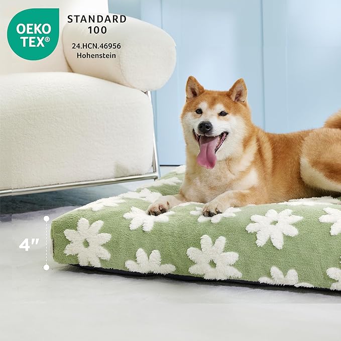 LE SURE Large Dog Beds-Thick Shredded Chopped Foam Pet Bed as Gift for Indoor with Removable Cover, Cute Modern Fuzzy Plush & Anti Slip Bottom, Green