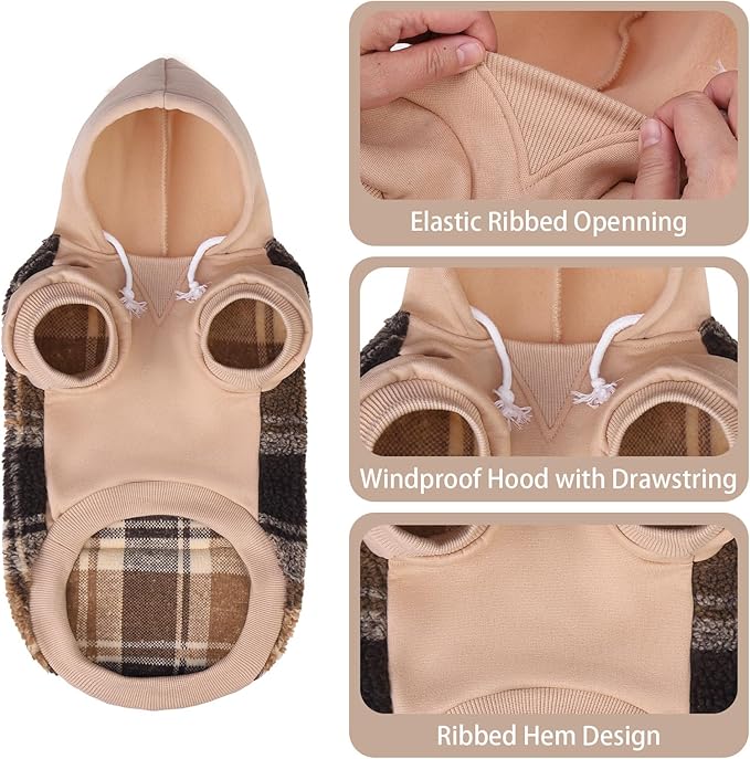 PUPTECK Dog Hoodie Puppy Sweatshirt Warm Dog Sweater Winter Clothes Cold Weather Coats for Small Medium Large Dogs, Brown, XL