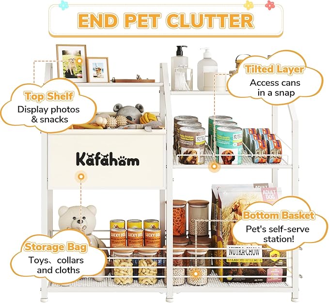 KAFAHOM Dog Toy Basket, Large Dog Toy Bin with Can Dispenser, Pet Toy box with Storage Shelf, Dog Stuff with Collar Leash Holder Rod, Ultimate Pet Furniture & Essentials, Dog Lover Gifts