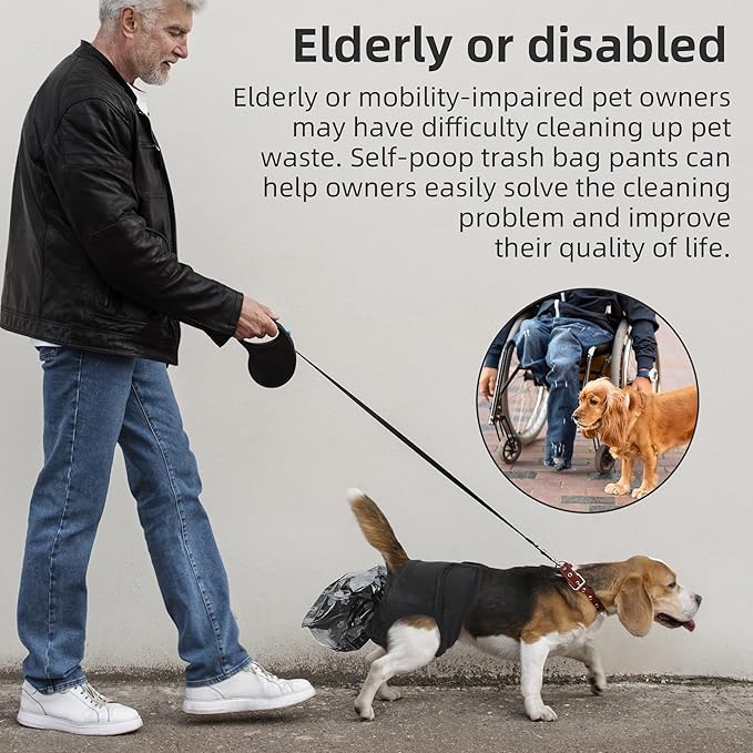 ETIAL Reusable Dog Poop Pants, Adjustable Dog Sanitary Pants with 50pcs Dog Poop Bag for Incontinence & Outdoor Walking, Convenient Dog Poop Collection Pants for Senior and Disability Dogs (S)