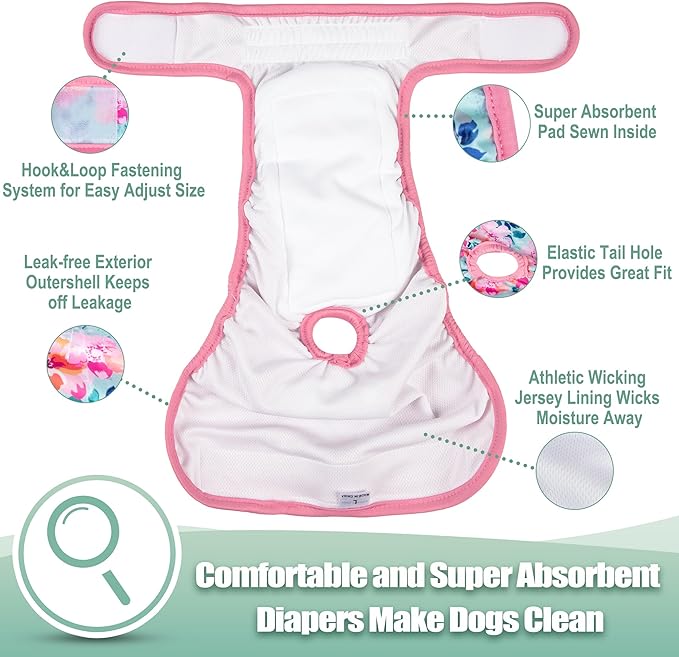 wegreeco Washable Female Dog Diapers Highly Absorbent Reusable Diapers for Dog in Heat Period, 3 Pack (Ink Painting, X-Large)