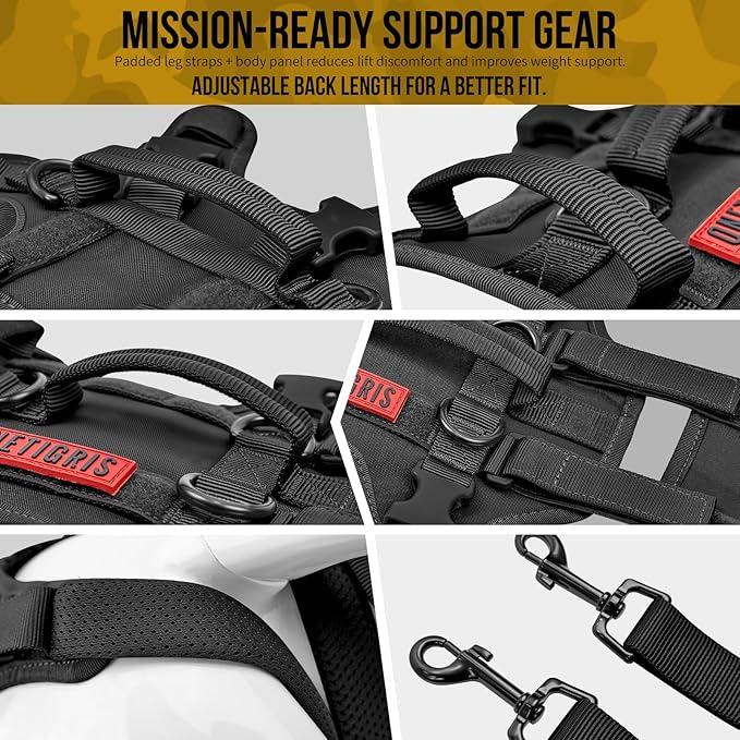 OneTigris Multi-Function Dog Lift Harness, All-Gender Dogs Friendly Design, Full Body Dog Sling Carrier with Three Handles Front/Rear Leg Assist for Arthritis