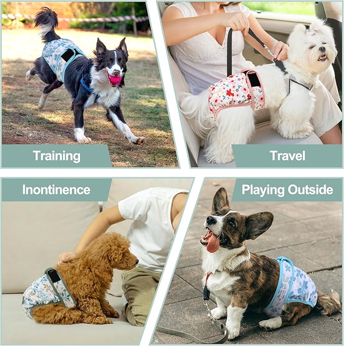 Washable Female Dog Diapers (3 Pack) - No Leak Reusable Diapers for Doggy Female in Period - Highly Absorbent Dog Heat Panties with Adjustable Snaps L