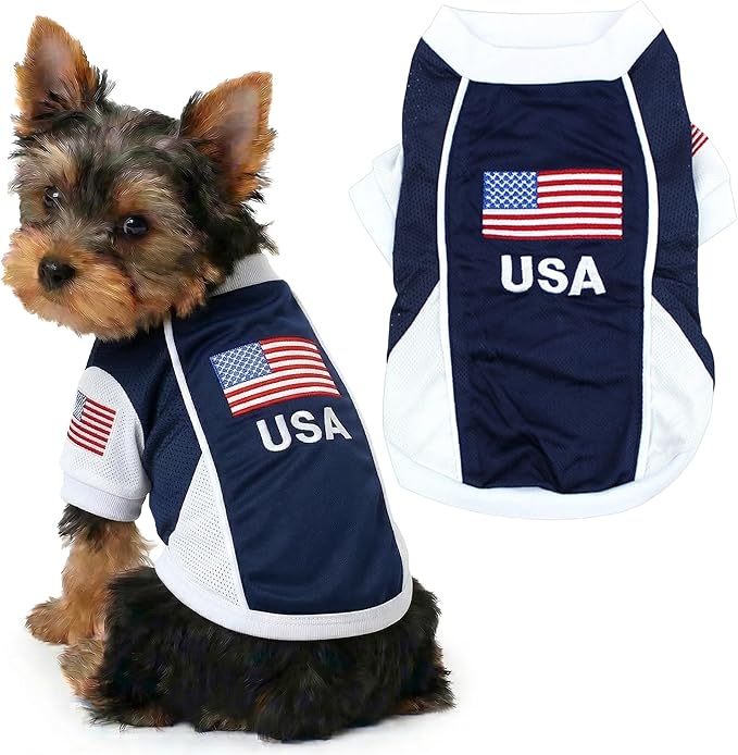 Parisian USA Dog Jersey - Breathable Mesh Puppy Football Jersey - Lightweight Stretch Sporty Dog Clothes - Summer Shirts for Small Dogs - Soccer Jersey for Dogs - Sportswear Pet Clothes