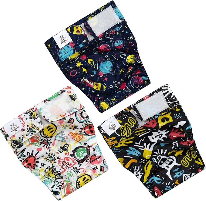 CuteBone Washable Dog Diapers Female No Tail Hole 3 Pack Reusable Doggie Period Training Pants for Docked-Tail Frenchie French Bulldog Boston Terrier Without Tail WWD26XS