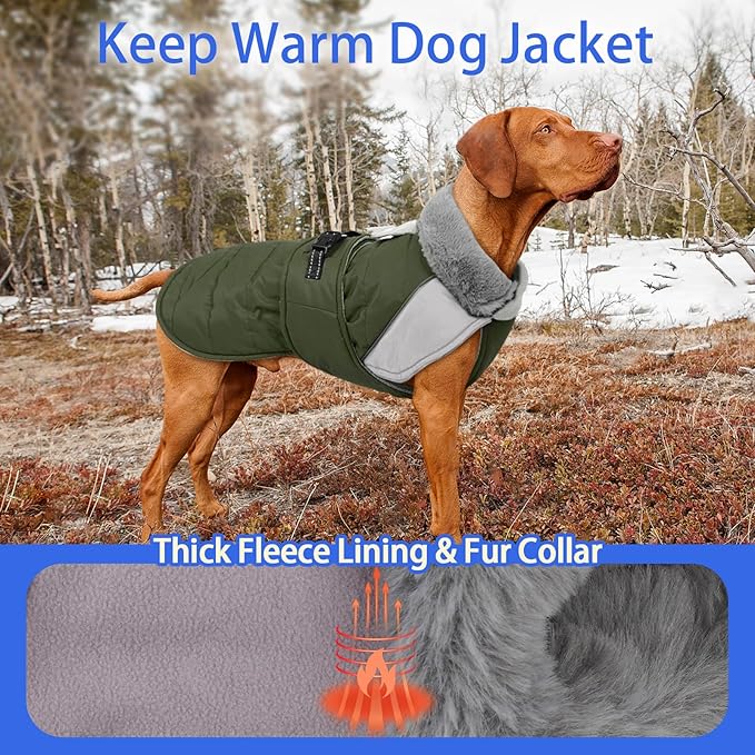 MIGOHI Snowproof Dog Coat - Thick Fleece Dog Jacket with Adjustable Collar, Keep Warm Winter Coat for Medium Dogs Cold Weather Walking Playing,Australian Shepherd,XL,ArmyGreen