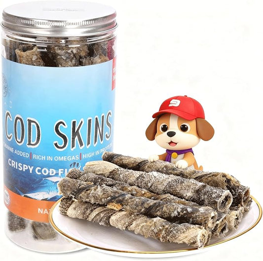 Natural Cod Skins for Dogs - Single Ingredient Dog Treats, Grain Free & Hypoallergenic - Dental Chews for Teeth Cleaning & Fresh Breath - Rich in Omega-3 for Skin & Coat Health (Cigar 5.5 oz)