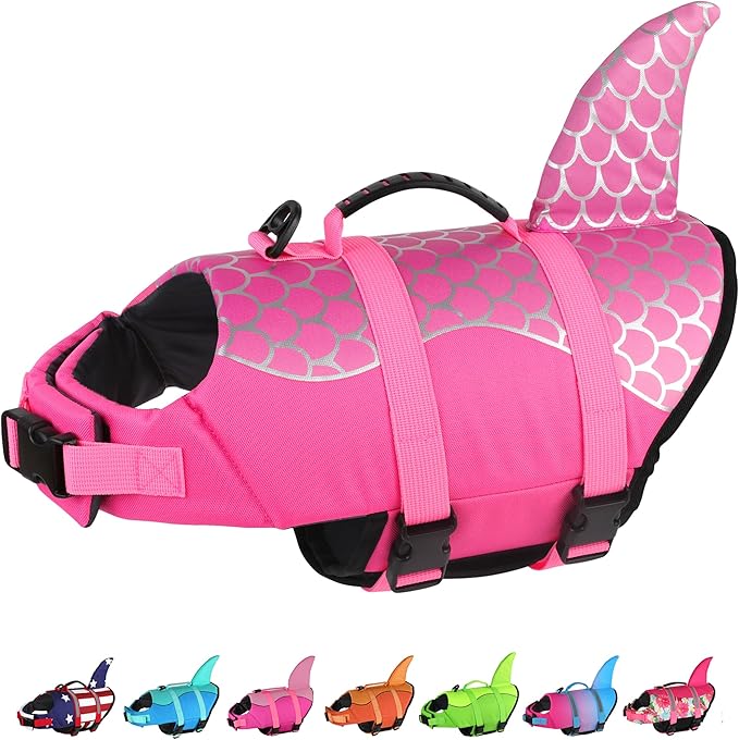 Dogcheer Dog Life Jacket, Cute Shark Dog Life Vest for Swimming Boating with Superior Buoyancy and Rescue Handle, Adjustable Puppy Swim Vest Pet Floating Vest for Small Medium Large Dogs - Pink, M