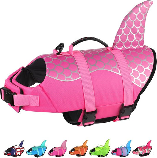 Dogcheer Dog Life Jacket, Cute Shark Dog Life Vest for Swimming Boating with Superior Buoyancy and Rescue Handle, Adjustable Puppy Swim Vest Pet Floating Vest for Small Medium Large Dogs - Pink, M