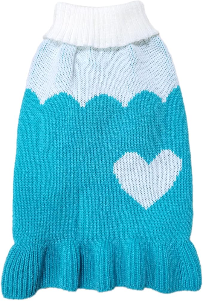 CHBORCHICEN Pet Dog Sweaters Classic Knitwear Turtleneck Winter Warm Puppy Clothing Cute Strawberry and Heart Doggie Sweater (M, Dress-Sky Blue)