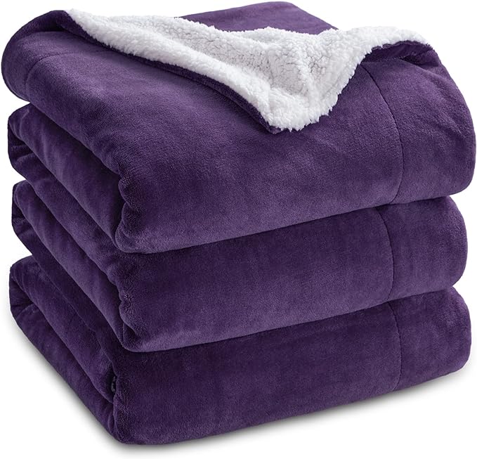Bedsure GentleSoft Sherpa Fleece Blankets King Size for Bed, Non-Heated, Thick and Warm Throw Gifts for Women and Girls, Soft Fuzzy Plush King Blanket for Winter, Purple, 108x90 Inches