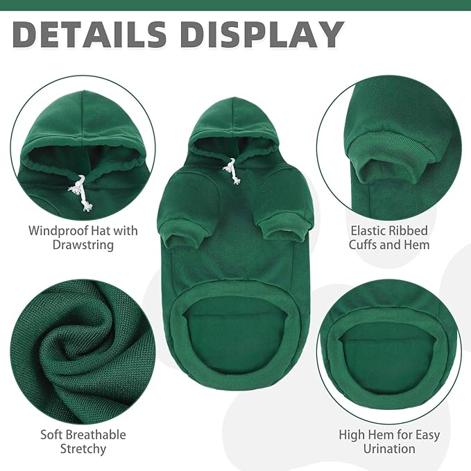 KOOLTAIL Dog Hoodie for Large Medium Small Dogs,Soft&Warm Pet Sweater with Leash Hole and Pocket Boy Girl, Puppy Fall Winter Jacket Clothes,French Pitbull Cold Weather Coat Sweatshirt,Deep Green S