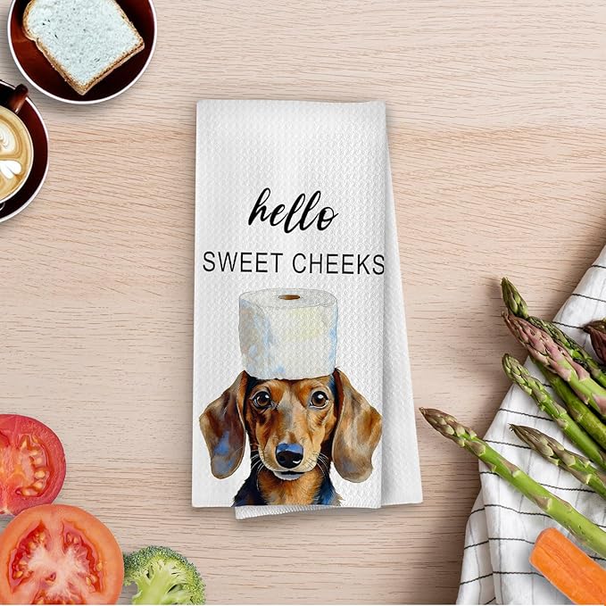 Funny Dachshund Bathroom Towels - Dachshund Gifts Decorative Waffle Weave Hand Towels for Toilet Bathroom, Weiner Dog Gifts for Women, 16×24 Inches