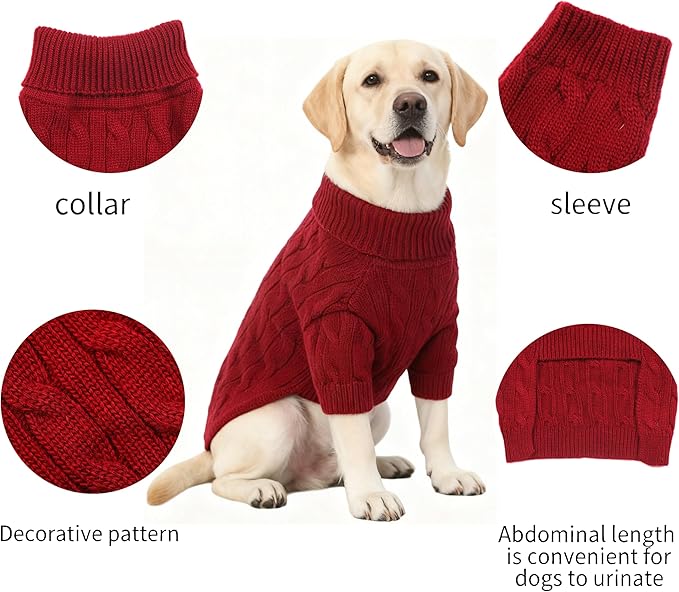 Small/Medium Dog Sweater, Warm Dog Winter Coat w/Sleeves, Comfortable High Neck Premium Dog Clothes for Labrador-Best for Holidays, Daily Walks XL Deep Red