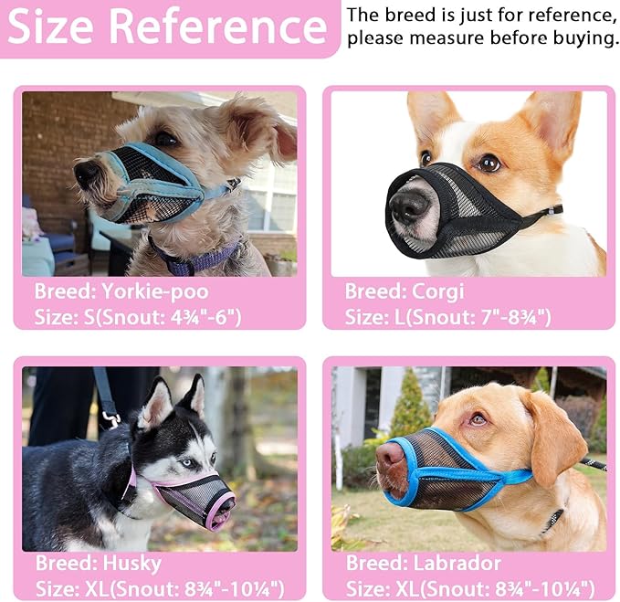 LUCKYPAW Dog Muzzle, Mesh Muzzle for Small Medium Dogs, Soft Mouth Cover to Prevent Biting Chewing, Drinkable Breathable Adjustable Puppy Mouth Guard(XS, Pink)