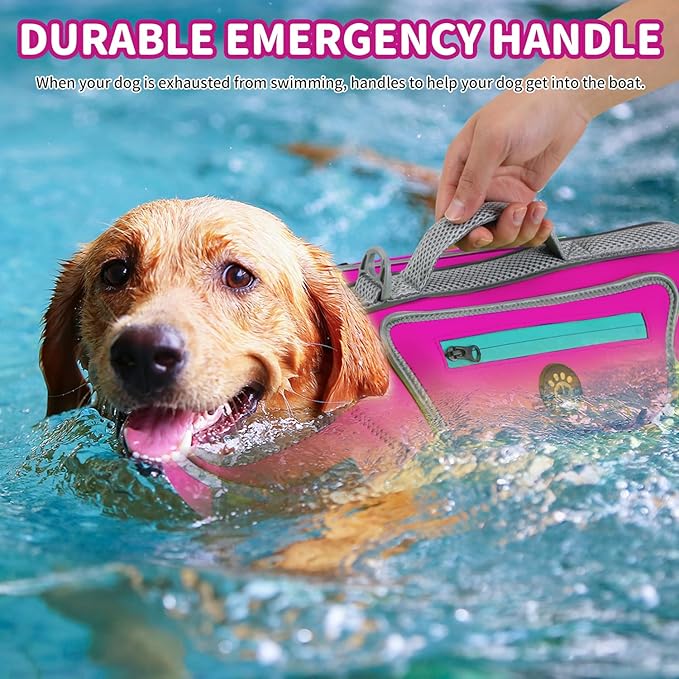 Dog Swimming Vest with D-Ring, Lightweight Dog Life Vests for Boating, Reflective Puppy Lifejackets Swimsuit Neoprene Pet Life Jacket with Rescue Handle for Small Medium Dogs (Rosepink, S)
