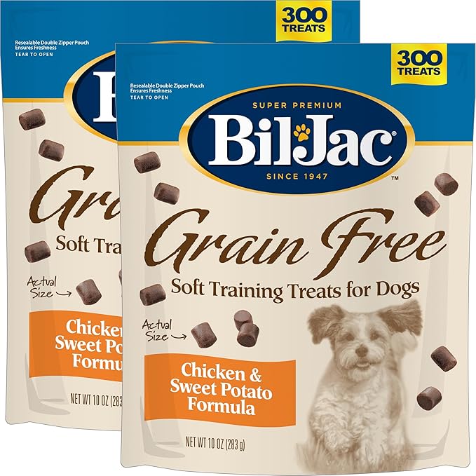 Bil-Jac Grain Free Soft Treats for Dogs, Chicken and Sweet Potato Flavor, Made with Real Chicken Liver, 10oz (2-Pack)