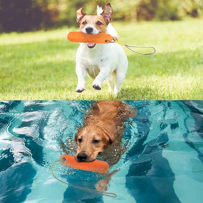 SCENEREAL Floating Dog Toys for Water Fetch, 8.5" Dog Water Toy for Medium Large Dogs, Tough Interactive 2 Pack Fetch Bumpers with Durable Rope for Summer Training Teething Outdoor Pool
