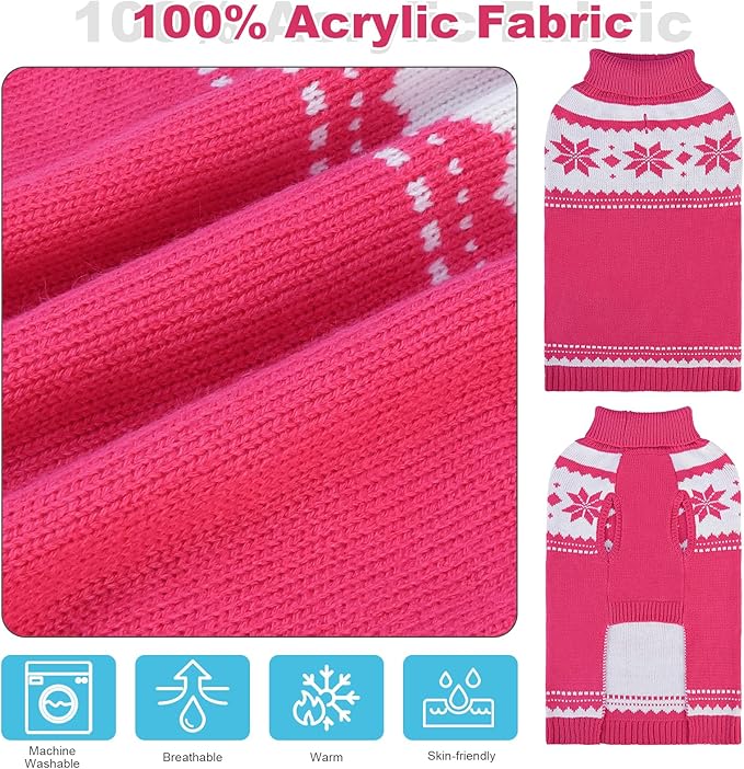 Mihachi Dog Sweater - Winter Coat Apparel Clothes with Colorful Stripes for Cold Weather, Pink S