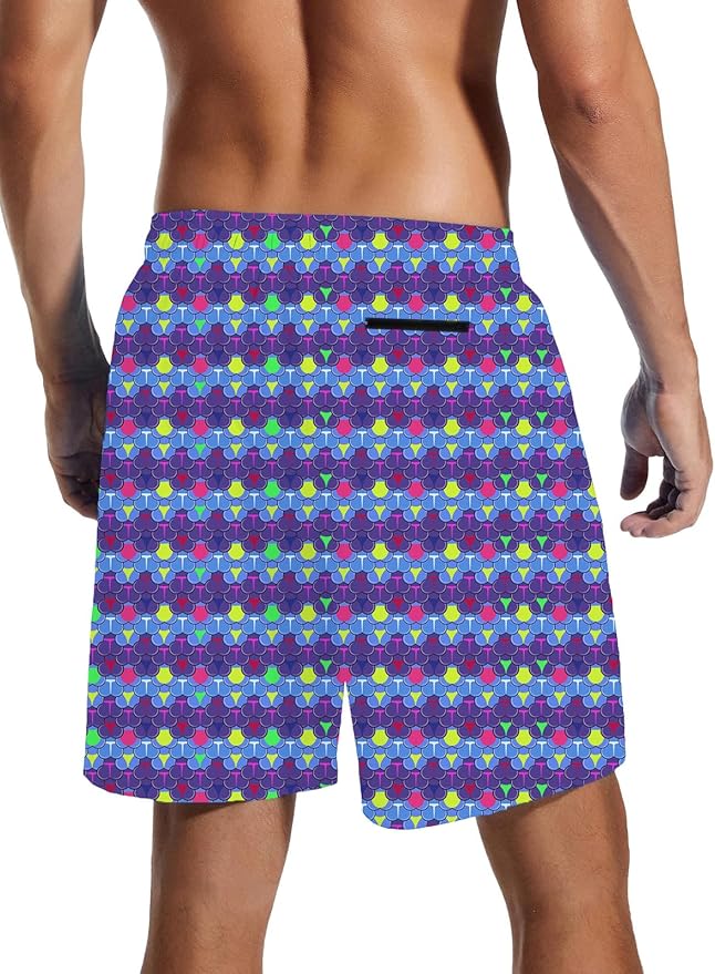 Mens Swim Trunks with Compression Liner Quick Dry Zipper Pocket Bathing