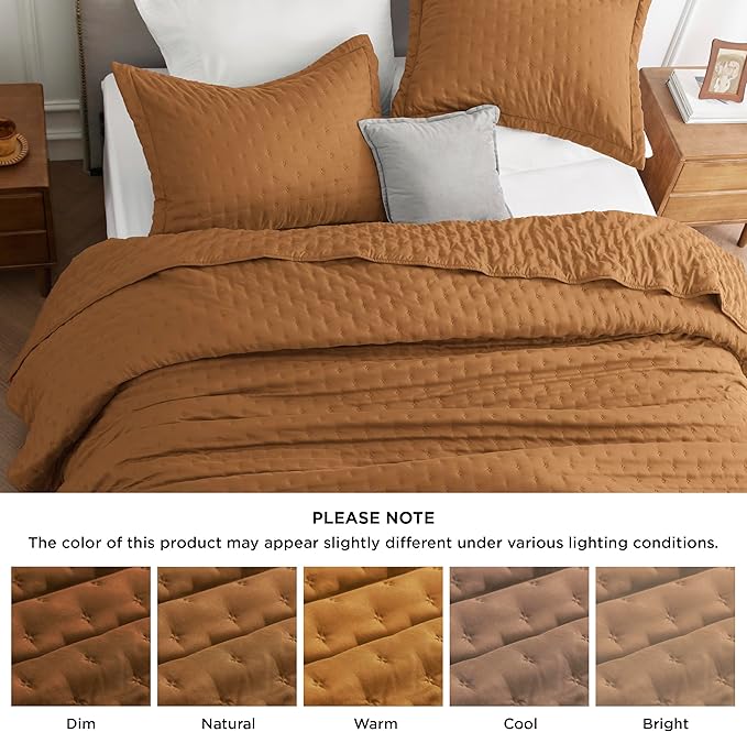 Bedsure King Quilt - Honey Ginger Bedspread King Size & Lightweight Comforter, Boho Coverlet with Clover Pattern, Ultra Soft All-Season Bedding, 106 x 96 Inches | Stitch-Free Quilting, Ultra Soft, Lightweight, Machine Washable, Pet-Friendly