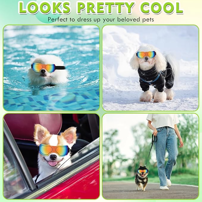 Small Dog Goggles, UV Protection Sunglasses for Small to Medium Breed Dog, Snow-Proof Windproof Goggles with Flexible Straps for Puppy Dogs (Red)
