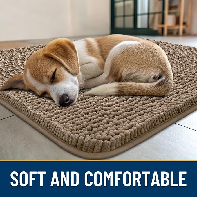 Smiry Dog Door Mat for Muddy Paws 59x24, Absorbs Moisture and Dirt Doormat, Non-Slip Washable Quick Dry Chenille Front Door Mat Indoor Entrance, Entryway Carpet for Inside Floor, Camel