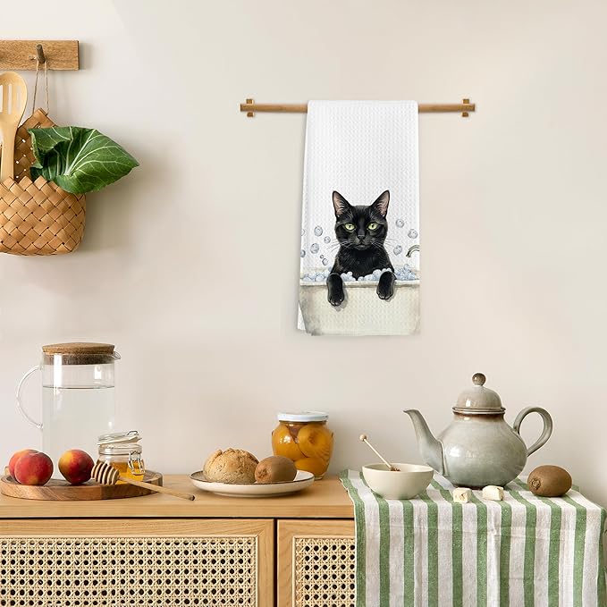 Funny Black Cat Gifts Hand Towels, Cat Bathroom Decor, Black Cats Dish Tea Towels, Cats Lovers Gifts Hand Towel for Restroom Kitchen Washroom Decor, 16x24 Inch