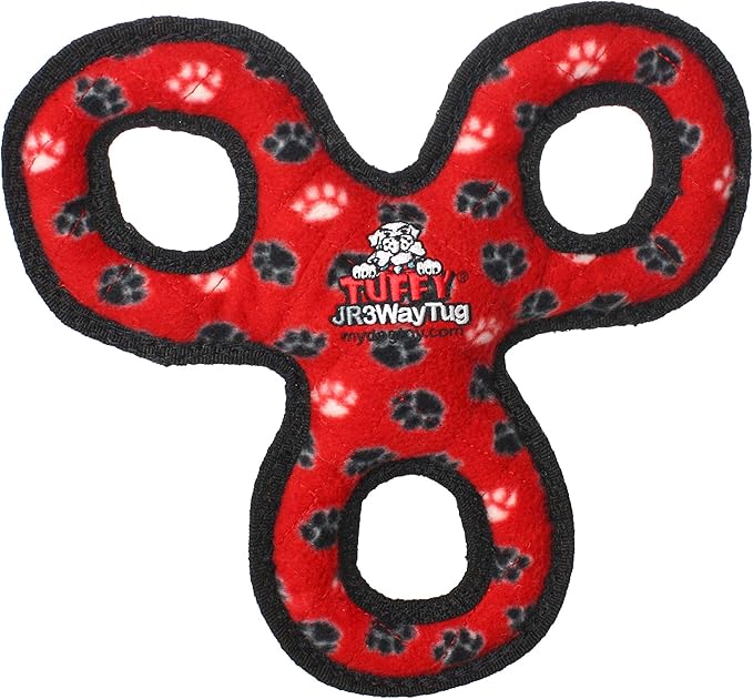 TUFFY - World's Tuffest Soft Dog Toy - Junior 3 Way Tug - Squeakers - Multiple Layers. Made Durable, Strong & Tough. Interactive Play (Tug,Toss & Fetch). Machine Washable & Floats (Red 2 Pack)