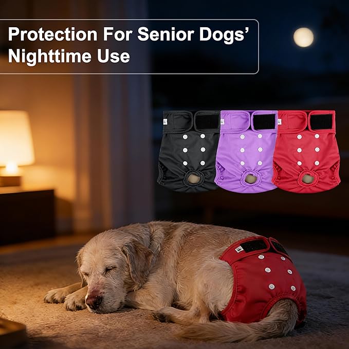 Female Dog Diapers - Reusable Diapers for Doggie in Heat - Highly Absorbent for Pet Incontinence with Adjustable Snaps (Pack of 3) Red, M