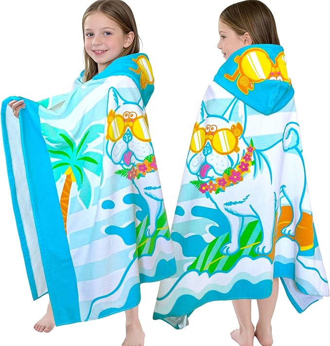 VOOVA & MOVAS Toddler Towels for Kids 3-8Years, 30''X50, Soft | Thick | 100% Cotton | Absorbent Towel Wrap, Perfect for Kids Beach, Pool, Bath, Swimming, Stripe Dog