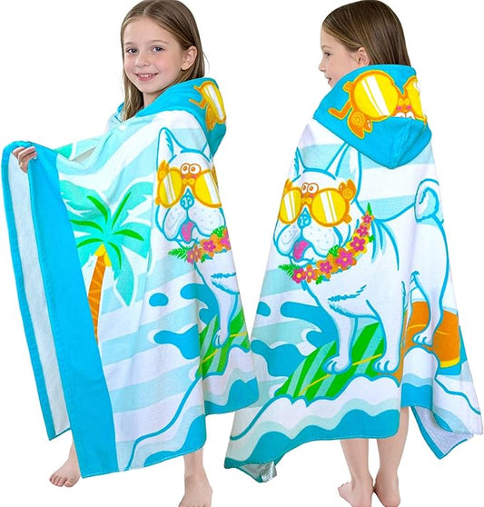 VOOVA & MOVAS Toddler Towels for Kids 3-8Years, 30''X50, Soft | Thick | 100% Cotton | Absorbent Towel Wrap, Perfect for Kids Beach, Pool, Bath, Swimming, Stripe Dog