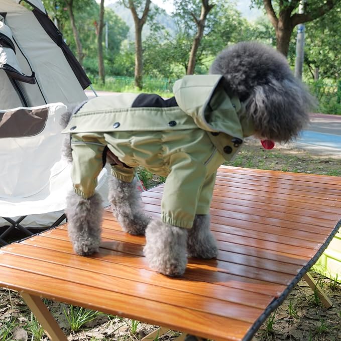 LOVELONGLONG Waterproof Dog Raincoat with Removable Hood – Outdoor Full Body Dog Jacket, Windproof Snowproof Shell Suit – All Season Pet Rain Gear Sage Green M