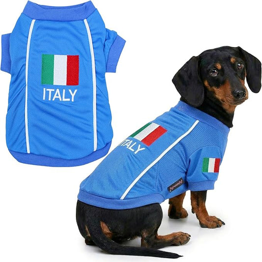 Parisian Italy Dog Jersey - Breathable Mesh Puppy Football Jersey - Stretch Sporty Dog Clothes - Summer Shirts for Large Dogs - Soccer Jersey for Dogs - Sportswear Pet Clothes - Team Italy Apparel