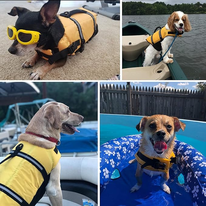 Dog Life Jacket Easy-Fit Adjustable Belt Pet Saver Swimming Safety Swimsuit Preserver with Reflective Stripes for Doggie (S, Yellow)