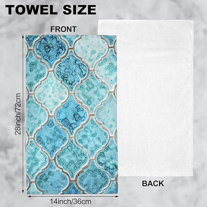 Hand Towels Set of 2 Old Green Tile Towels for Bathroom Soft Absorbent Decorative Hand Bath Towels Dish Towels for Kitchen Sports Gym Yoga Home Decor 14 x 28 in