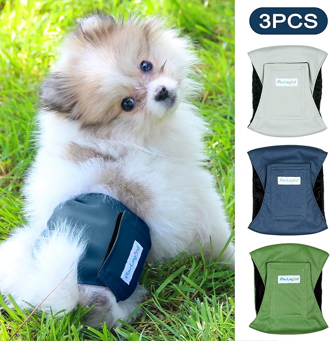 Paw Legend Washable Dog Belly Band Wrap Diapers for Male Dog | High Absorbing Puppy & Doggy Diapers Male (3 Pack,Army,Grey,Navy,Large)