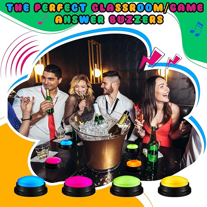 Honoson 8 Pack Recordable Answer Buzzers Button Custom Programmable Sound Buttons Funny Birthday Gifts for Family Trivia Nights Classroom Communication Study Home Office Game(Bright Color)
