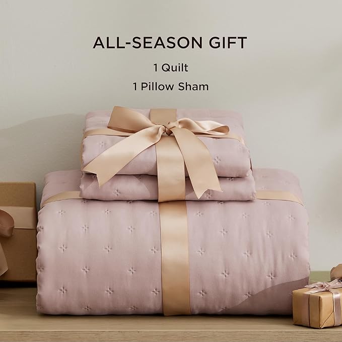 Bedsure Twin Quilt - Ultra Soft Twin XL Quilt Bedding for Dorm Decor, Lightweight All-Season Comforter, Dusty Rose Bedspread Coverlet with Clover Pattern, 68 x 86 Inches | Stitch-Free Quilting, Ultra Soft, Lightweight, Machine Washable, Pet-Friendly