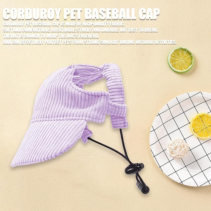 Dog Baseball Cap, Dog Cat Summer Beach Visor Hat with Ear Holes, Adjustable Puppy Sunbonnet Headdress (Purple, Medium)