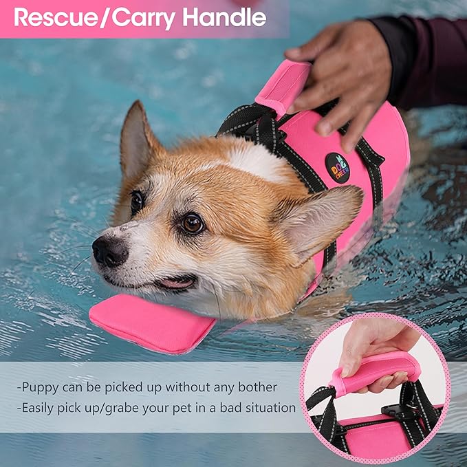 Dogcheer Dog Life Jacket with Zipper and Rescue Handle, Ripstop Puppy Life Vest with Chin Float for Swimming, Adjustable Swim Water Vest for Small Medium and Large Dogs-Pink,L