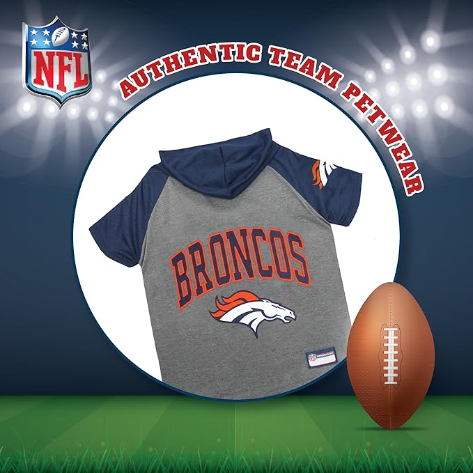 Pets First NFL Denver Broncos Hoodie for Dogs & Cats. NFL Football Licensed Dog Hoody Tee Shirt, Large. Sports Hoody T-Shirt for Pets. Licensed Sporty Dog Shirt (DEN-4044-LG)