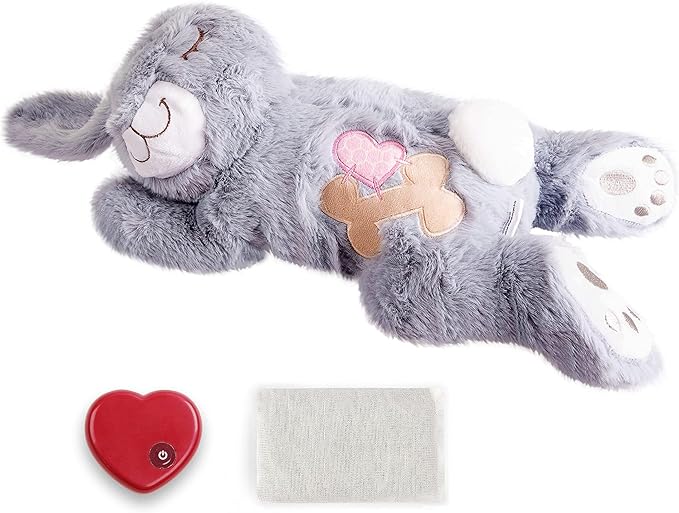 PetPrime Dog Heart Beat Puppy Plush Rabbit Toy - with Warmer Bag Pet Soft Anxiety Puppy Relief Toy for Sleeping(Gray Rabbit)
