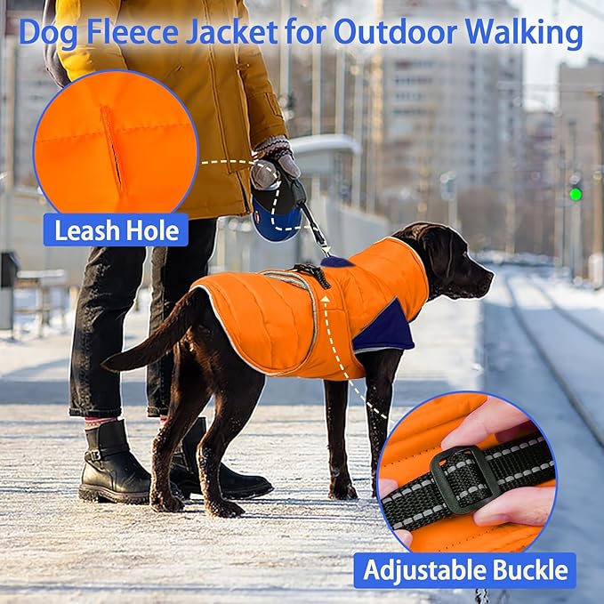 MIGOHI Dog Winter Coat - Reflective Medium Dog Snow Jacket with Thick Turtleneck,Windproof Pet Fleece Vest, Cold Weather Coat for Medium Dogs, Snowproof for Hiking,Camping,L,Orange