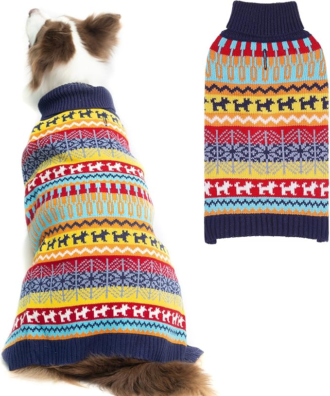 Mihachi Dog Sweater - Winter Coat Apparel Clothes with Colorful Stripes for Cold Weather