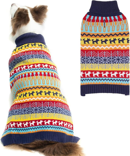 Mihachi Dog Sweater - Winter Coat Apparel Clothes with Colorful Stripes for Cold Weather